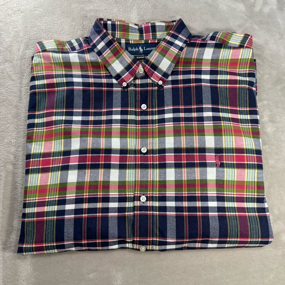 Ralph Lauren Classic Fit Plaid Button Down Shirt Short Sleeve Men's Sz 2XB